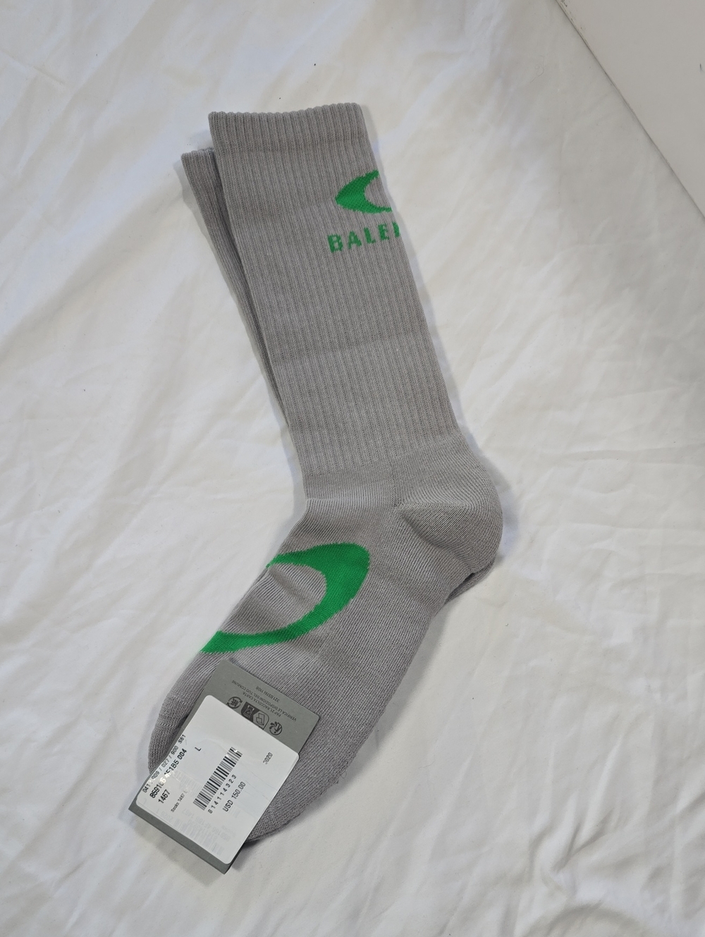 Balenciaga Light Gray Socks with Green Logo Accent